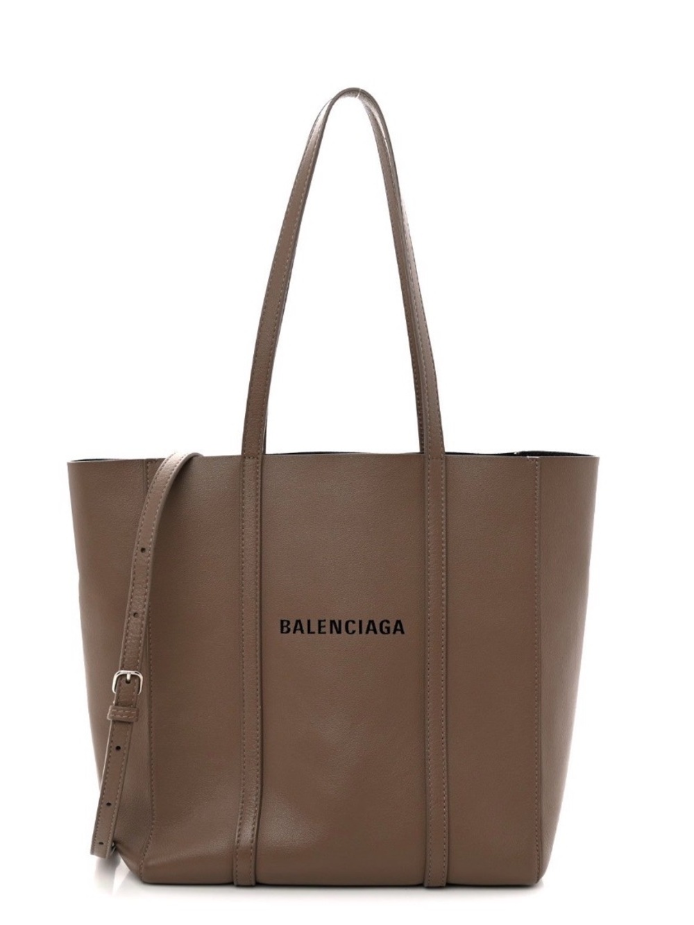Balenciaga Taupe Brown Leather Logo Tote with Shoulder Strap